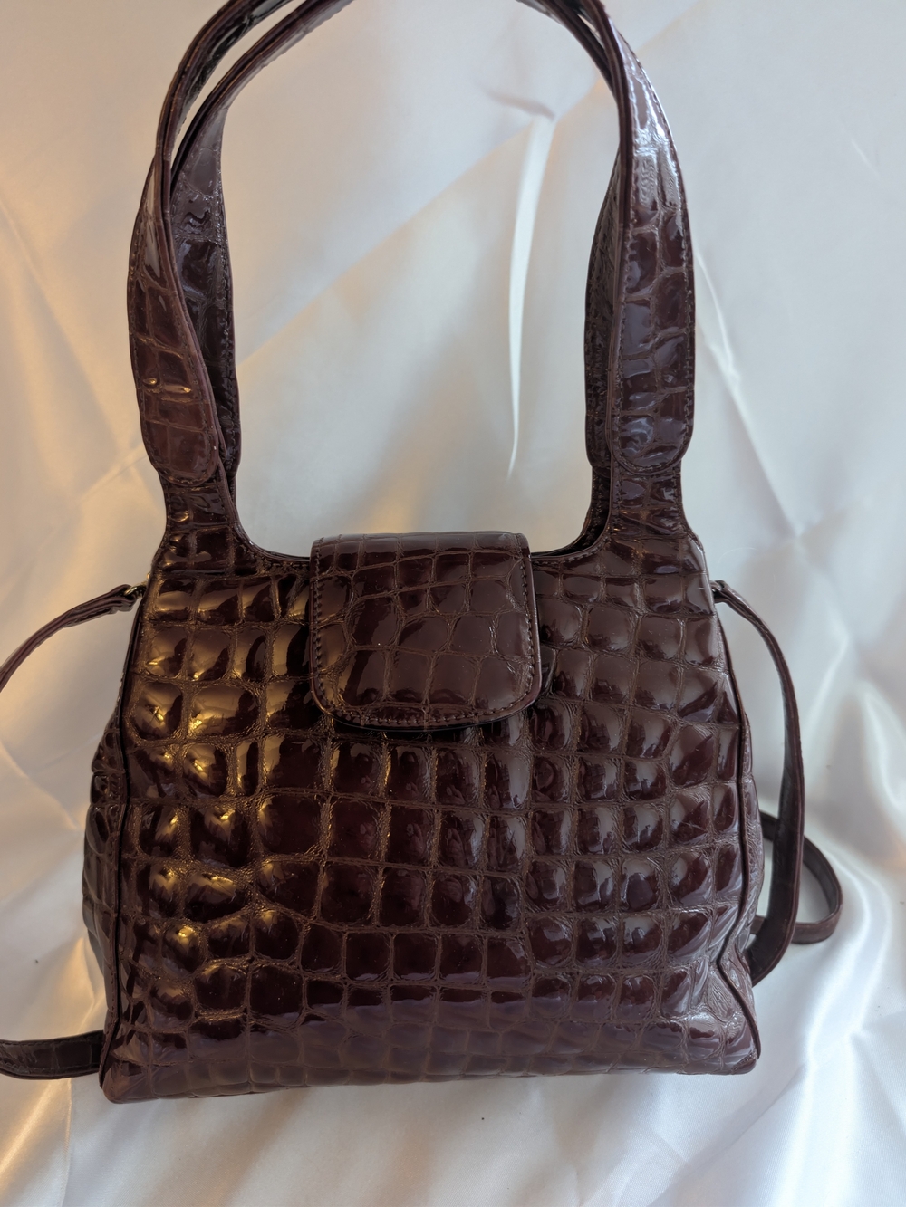 Neiman Marcus Women's Croc-Embossed Shoulder/Crossbody Bag - Deep Red